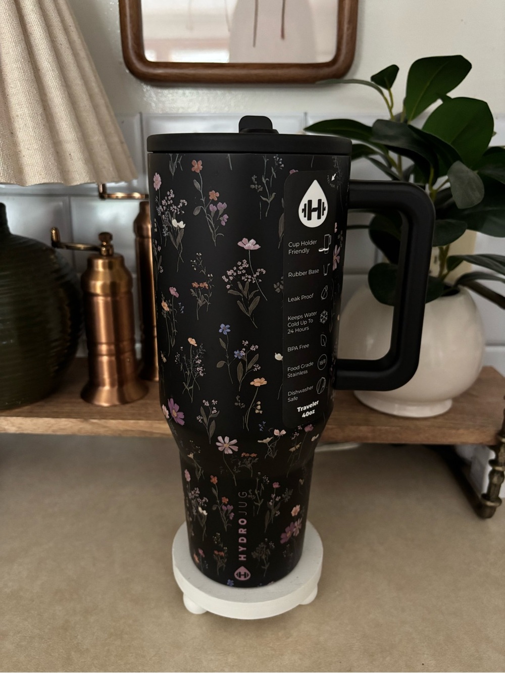 HYDROJUG 40oz Traveler Midnight Floral Design Limited Edition!